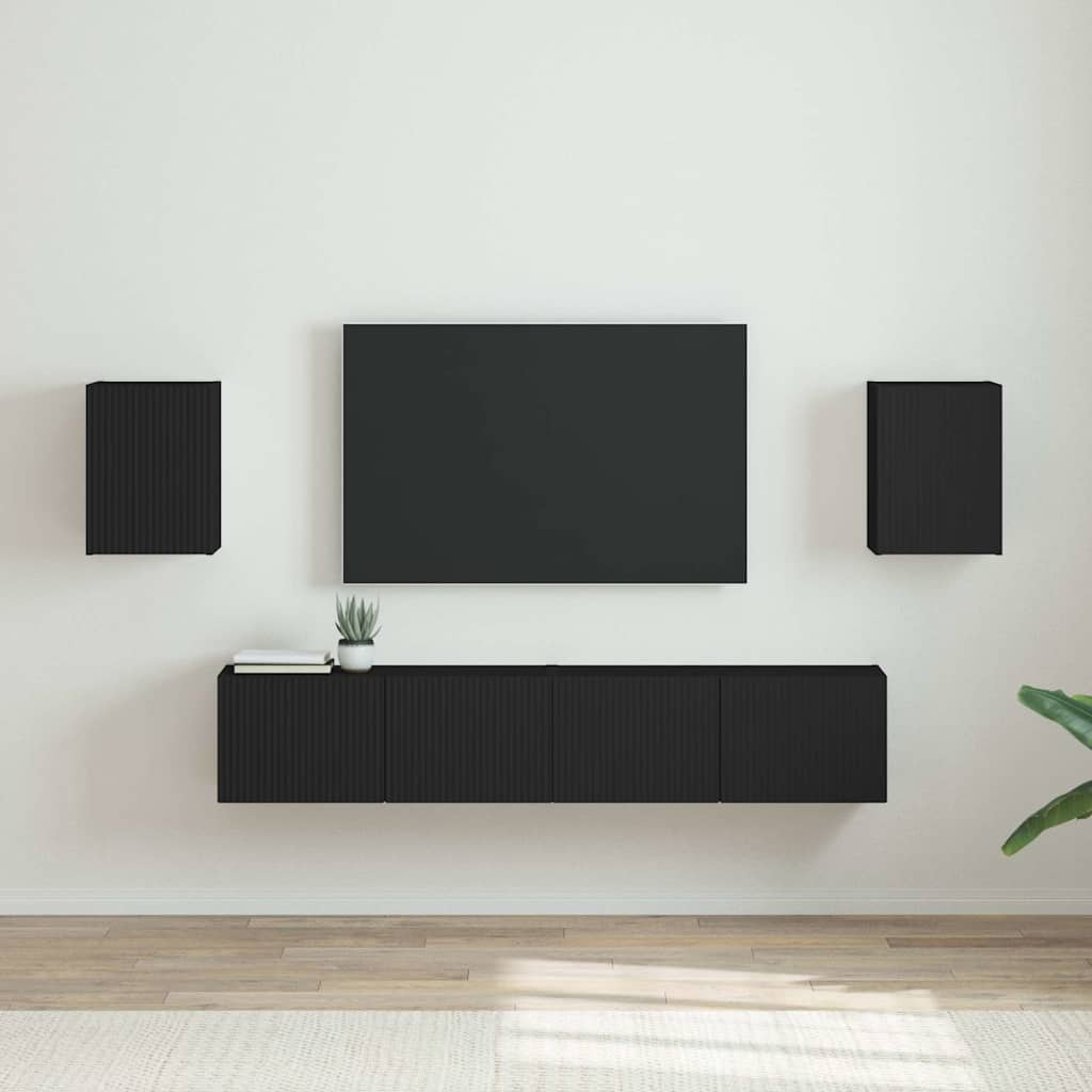 TV-Wandschrank 2 stk. Schwarz Holzwerkstoff