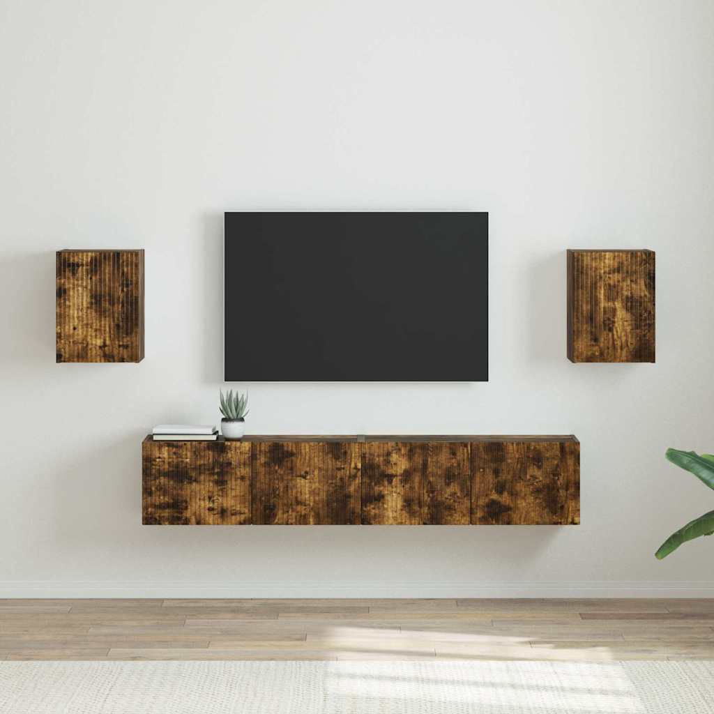 TV-Wandschrank 2 stk. Räuchereiche Holzwerkstoff
