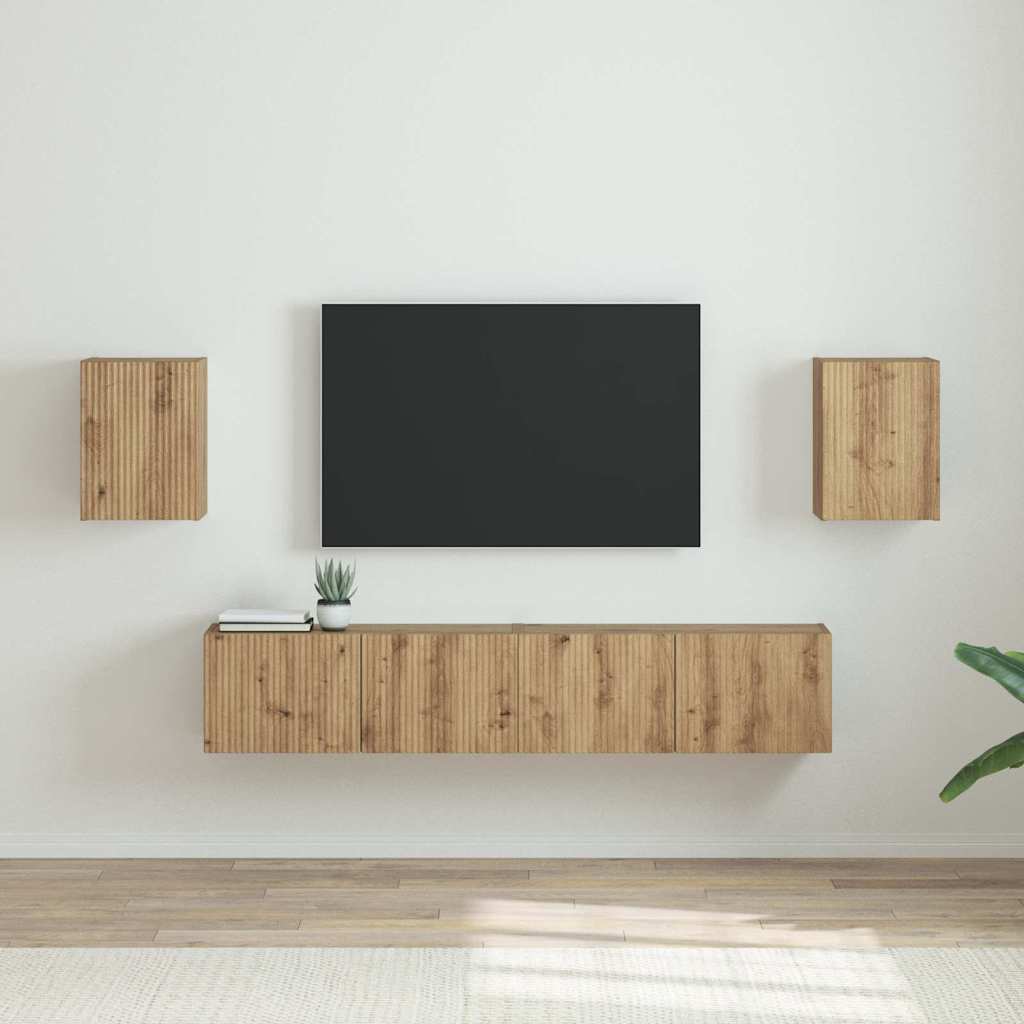 TV-Wandschrank 2 stk. Kunsthandwerk Eiche Holzwerkstoff