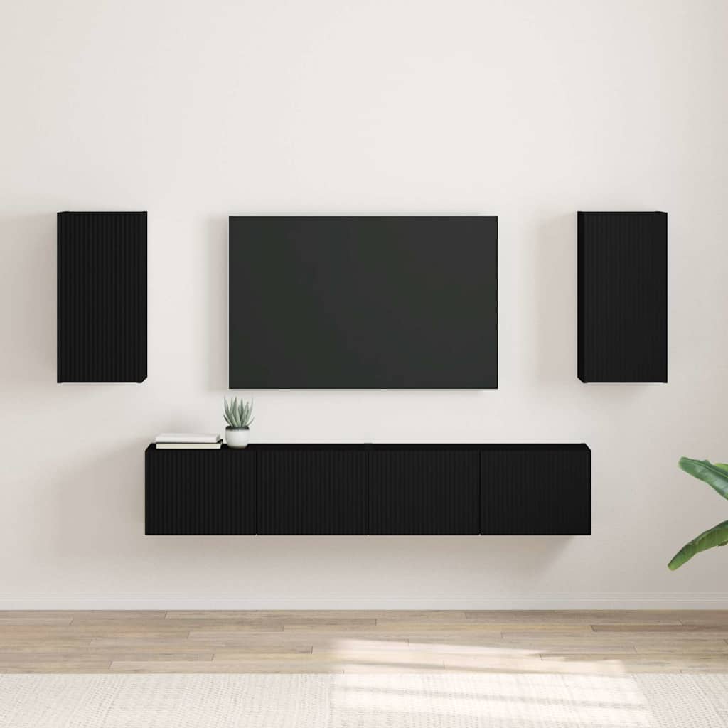 TV-Wandschrank 2 stk. Schwarz Holzwerkstoff