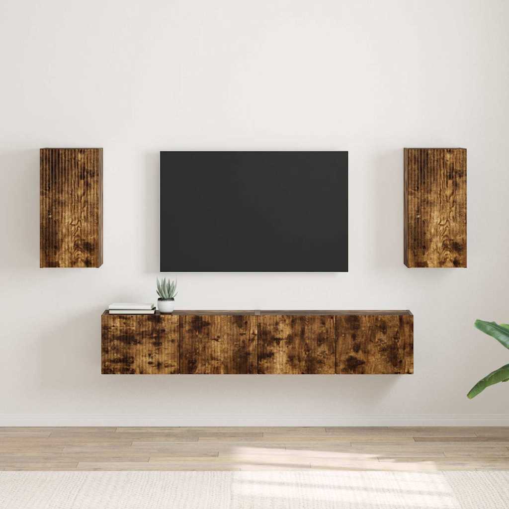 TV-Wandschrank 2 stk. Räuchereiche Holzwerkstoff