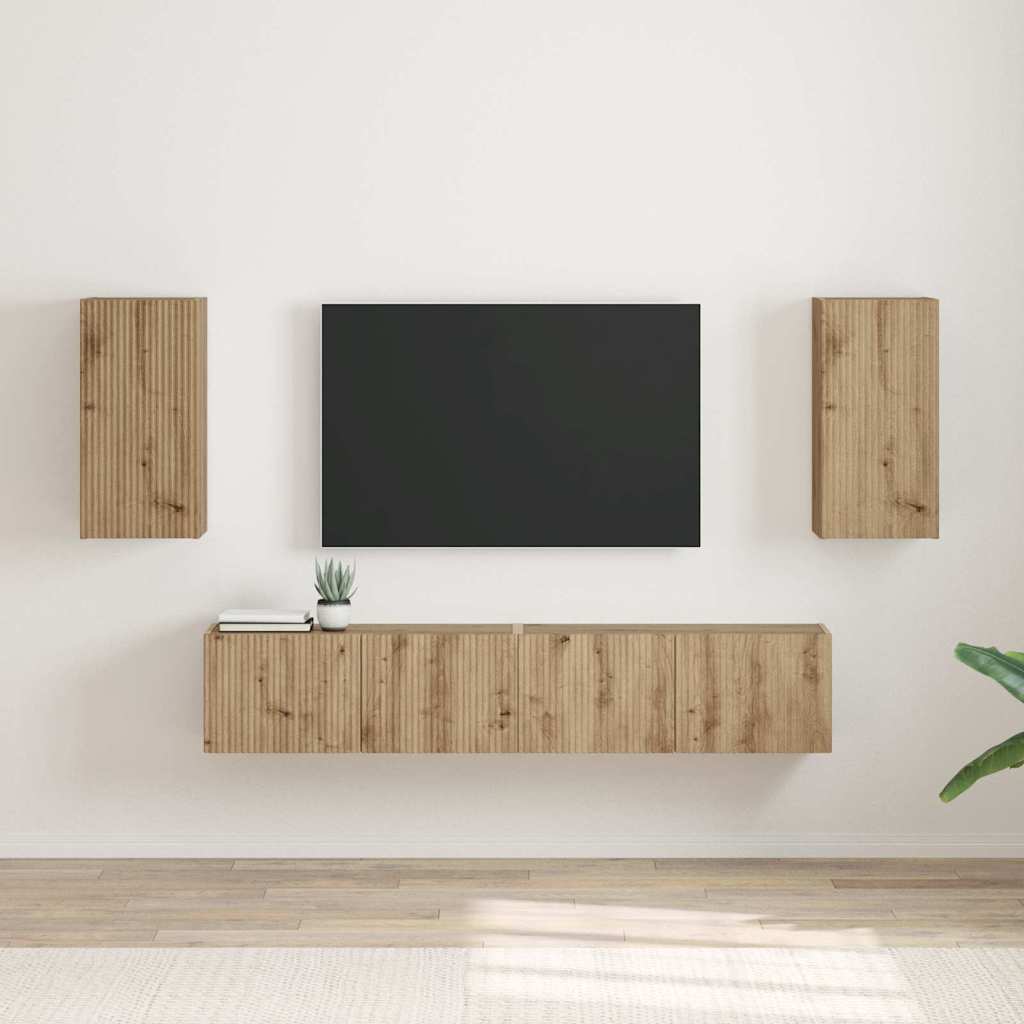 TV-Wandschrank 2 stk. Kunsthandwerk Eiche Holzwerkstoff