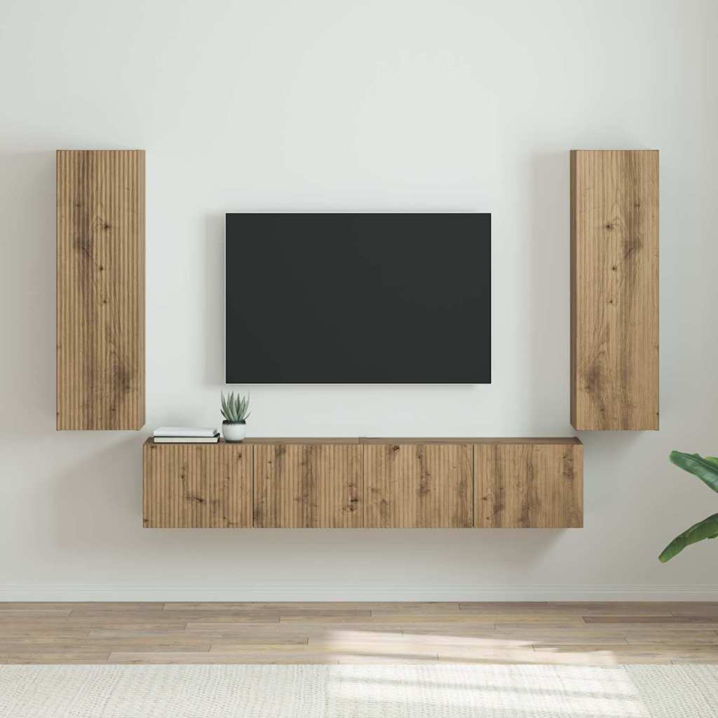 TV-Wandschrank 2 stk. Kunsthandwerk Eiche Holzwerkstoff