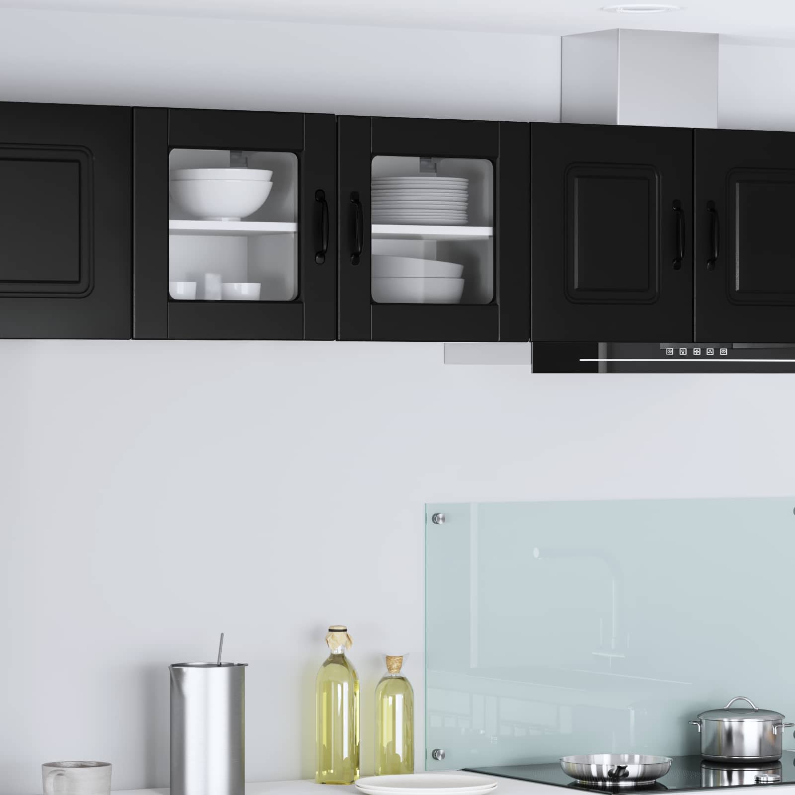 Wandglas-Schrank PORTO 2 stk. Schwarz Holzwerkstoff