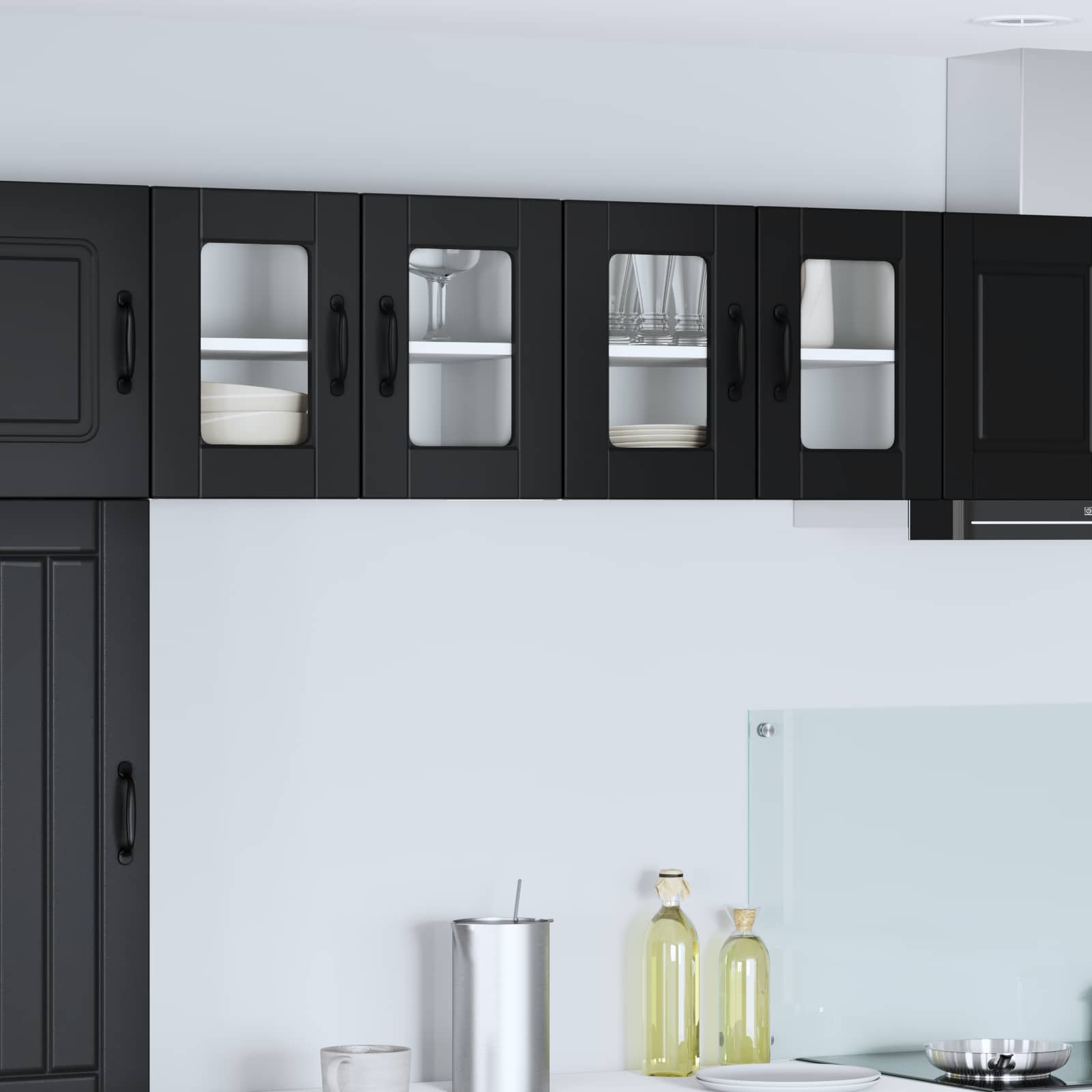 Wandglas-Schrank PORTO 2 stk. Schwarz Holzwerkstoff
