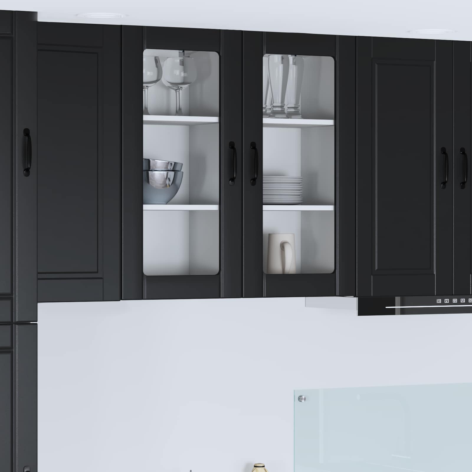 Wandglas-Schränke PORTO 2 stk. Schwarz Holzwerkstoff