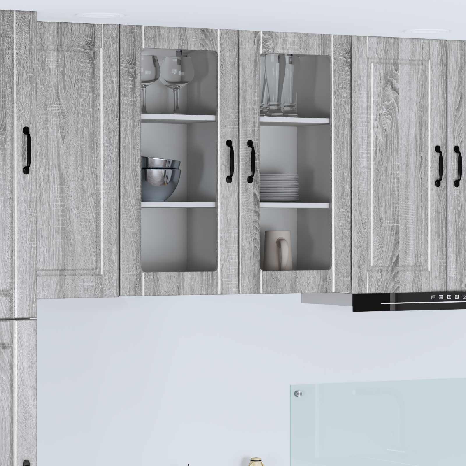 Wandglas-Schrank PORTO 2 stk. Graues Sonoma Holzwerkstoff