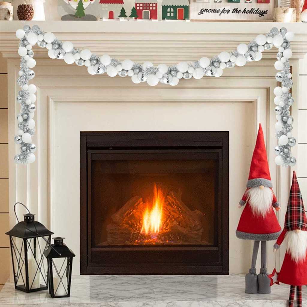 Weihnachtskugelgirlande LEDs Weiß und Silber 186 cm Polystyrol