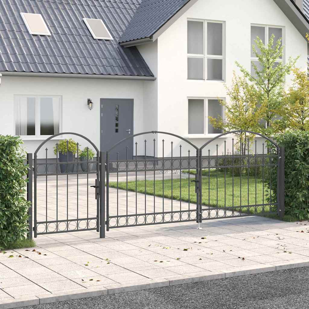 Gartentor mit gewölbtem Oberteil ASSEN 4 x 1,25 m Stahl Grau