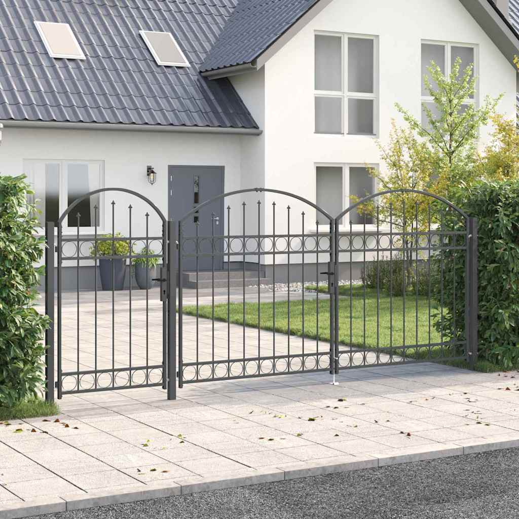 Gartentor mit gewölbtem Oberteil ASSEN 400 x 100 cm Stahl Grau