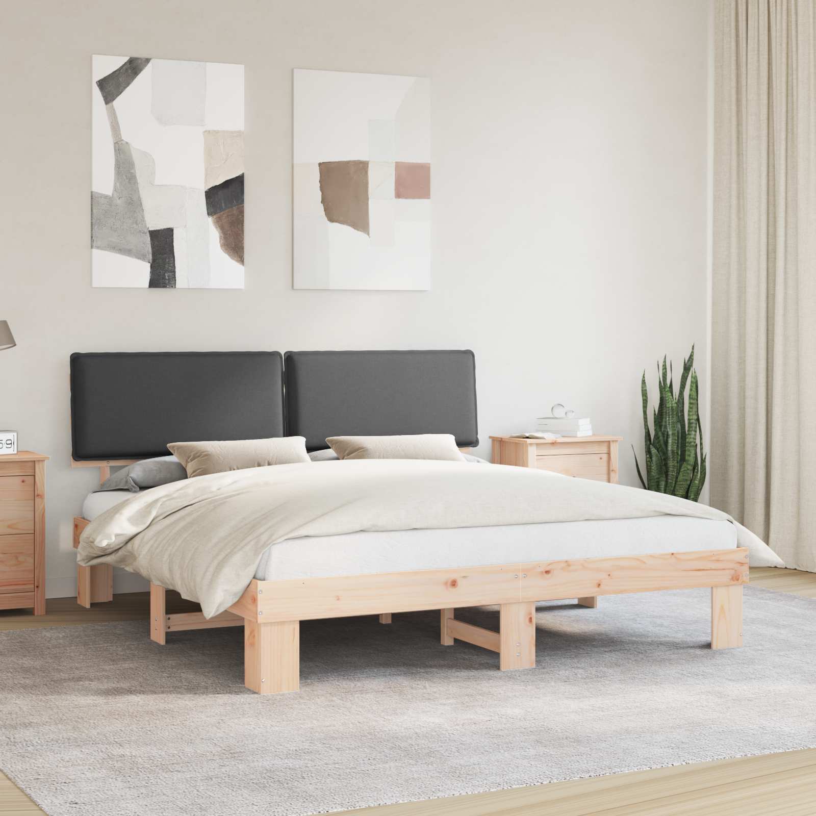 Bettgestell mit gepolstertem Kopfteil Dunkelgrau 200 x 200 cm