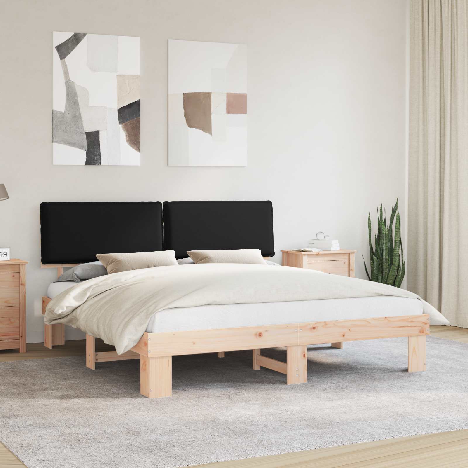 Bettgestell mit gepolstertem Kopfteil Schwarz 200 x 200 cm