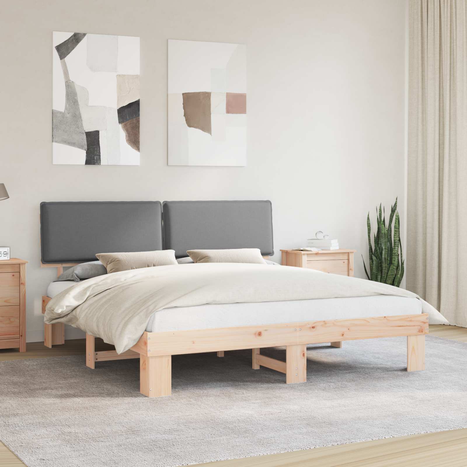 Bettgestell mit gepolstertem Kopfteil Hellgrau 180 x 200 cm
