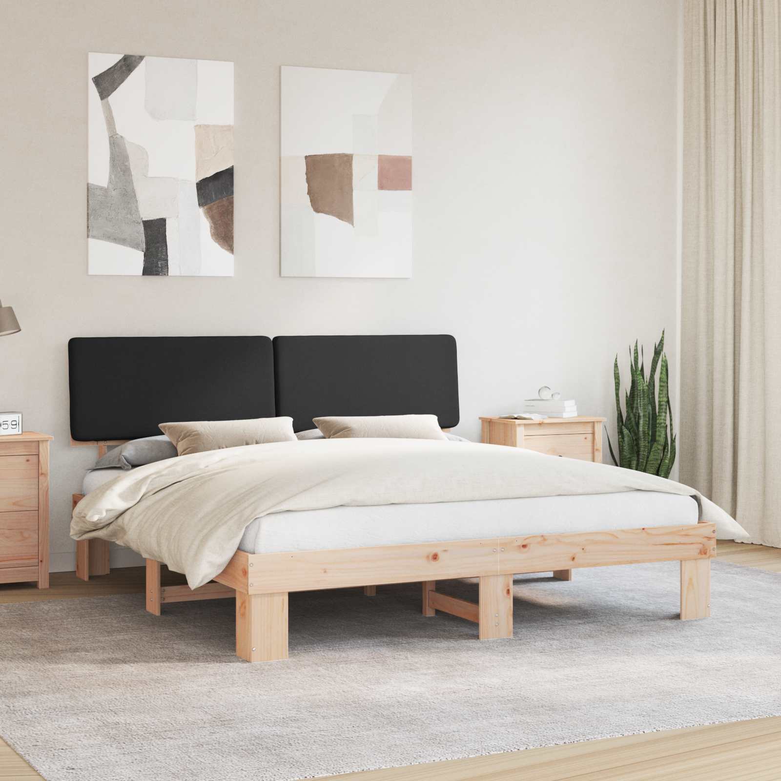 Bettgestell mit gepolstertem Kopfteil Schwarz 200 x 200 cm