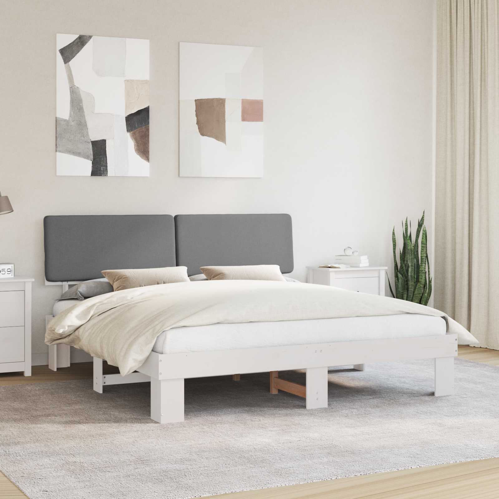 Bettgestell mit gepolstertem Kopfteil Hellgrau 180 x 200 cm