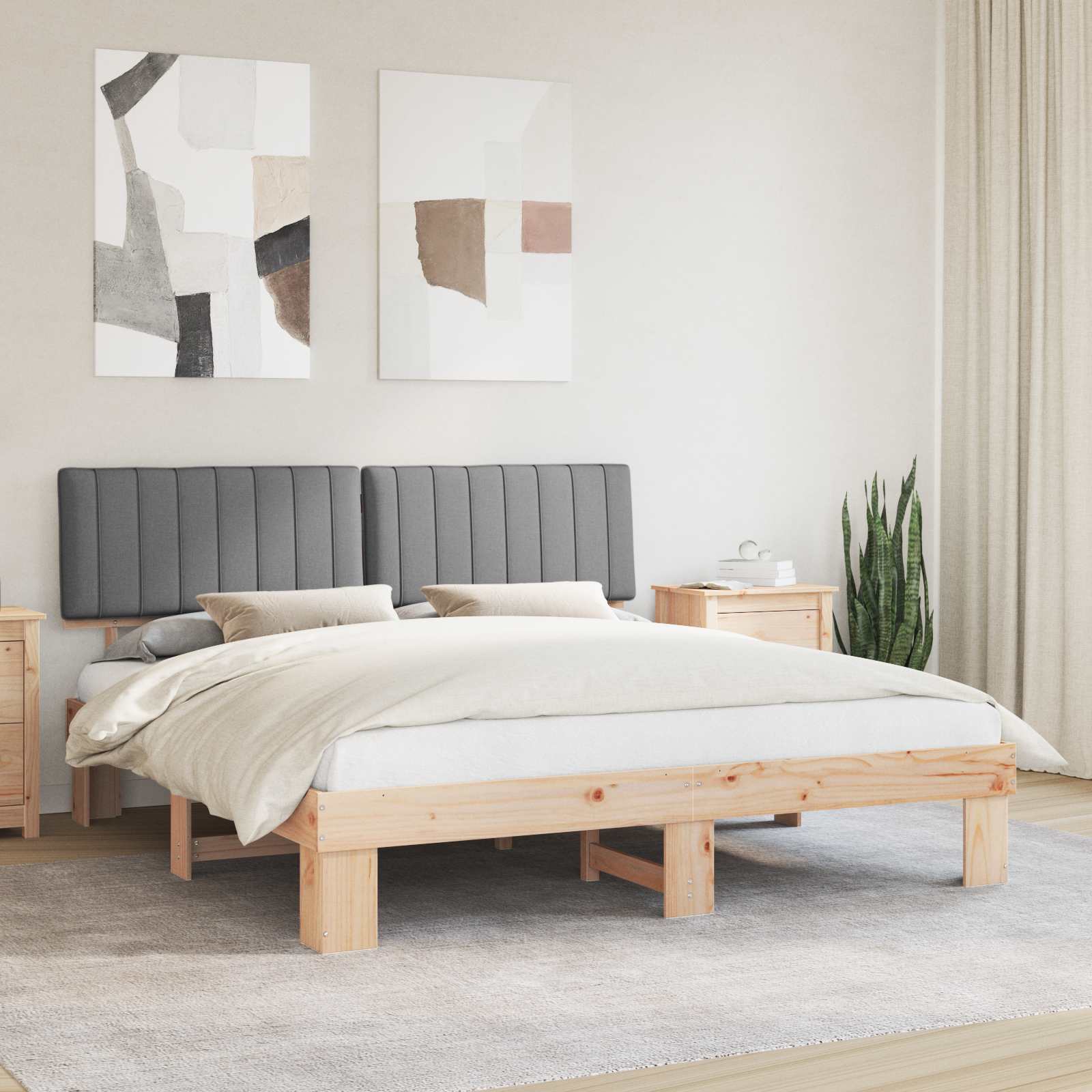 Bettgestell mit gepolstertem Kopfteil Hellgrau 180 x 200 cm