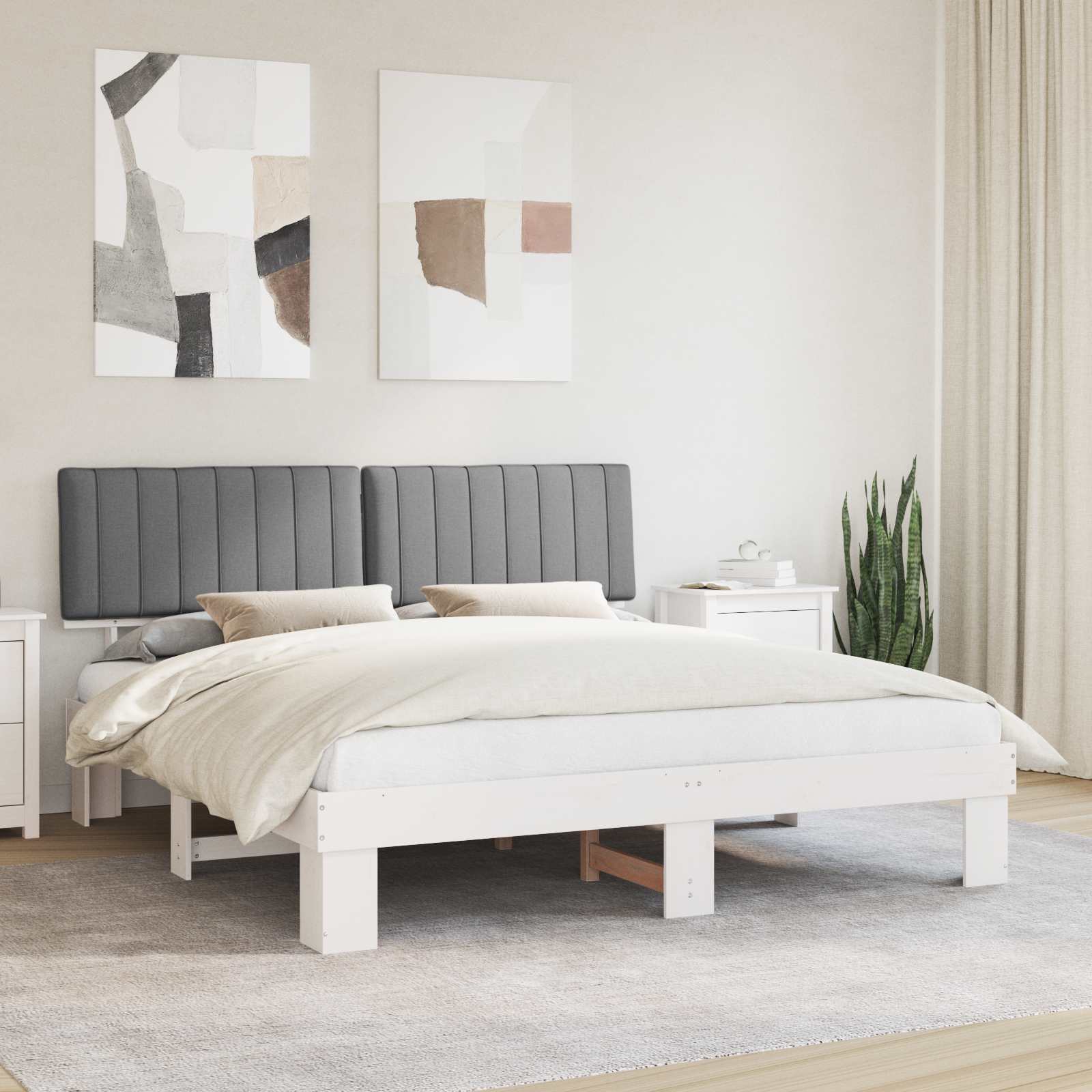 Bettgestell mit gepolstertem Kopfteil Hellgrau 180 x 200 cm