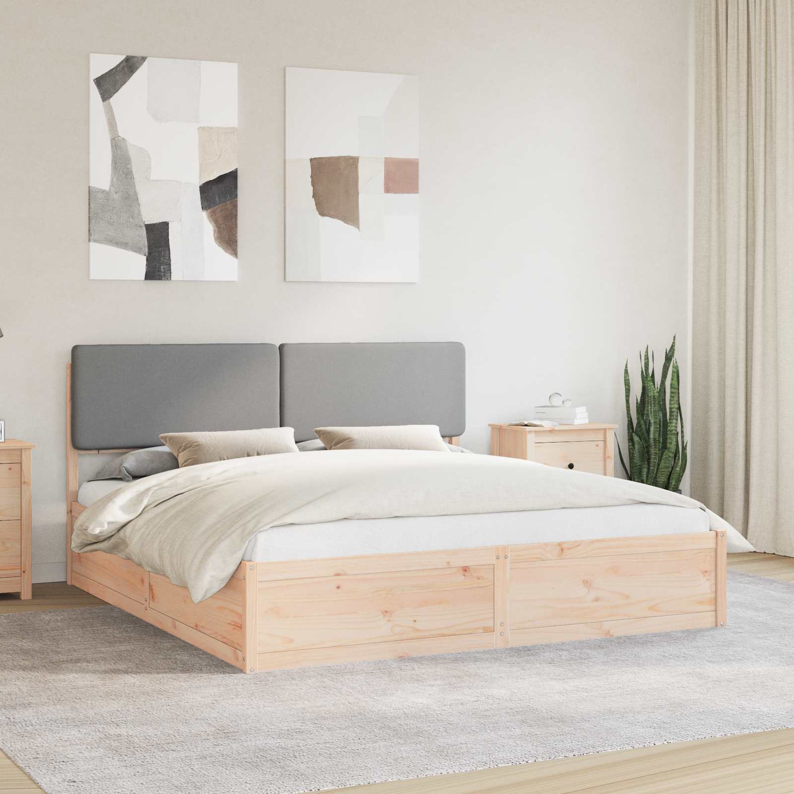 Bettgestell mit gepolstertem Kopfteil Hellgrau 200 x 200 cm