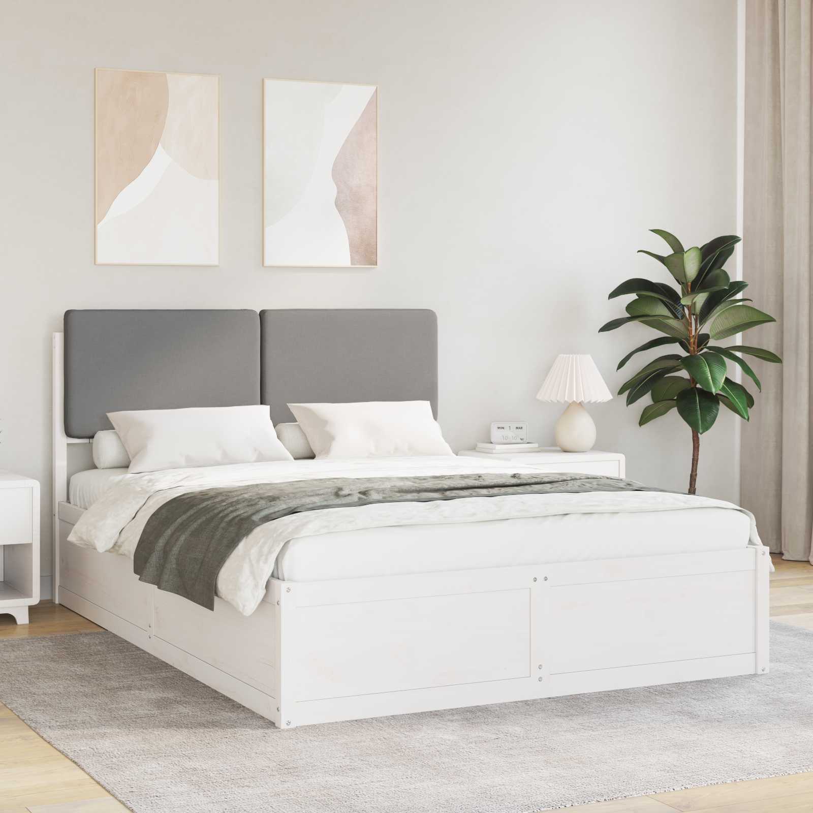 Bettgestell mit gepolstertem Kopfteil Hellgrau 160 x 200 cm