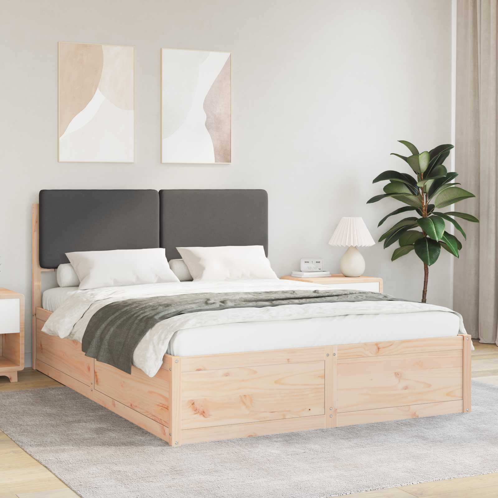 Bettgestell mit gepolstertem Kopfteil Dunkelgrau 150 x 200 cm