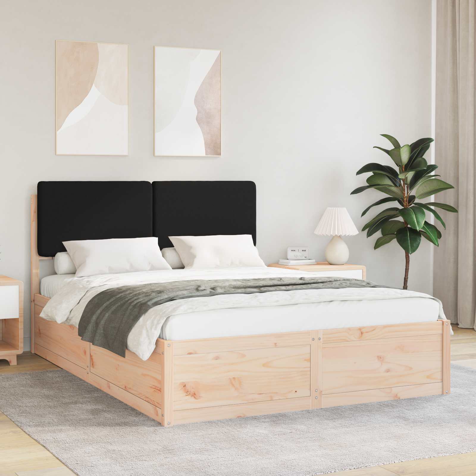 Bettgestell mit gepolstertem Kopfteil Schwarz 150 x 200 cm