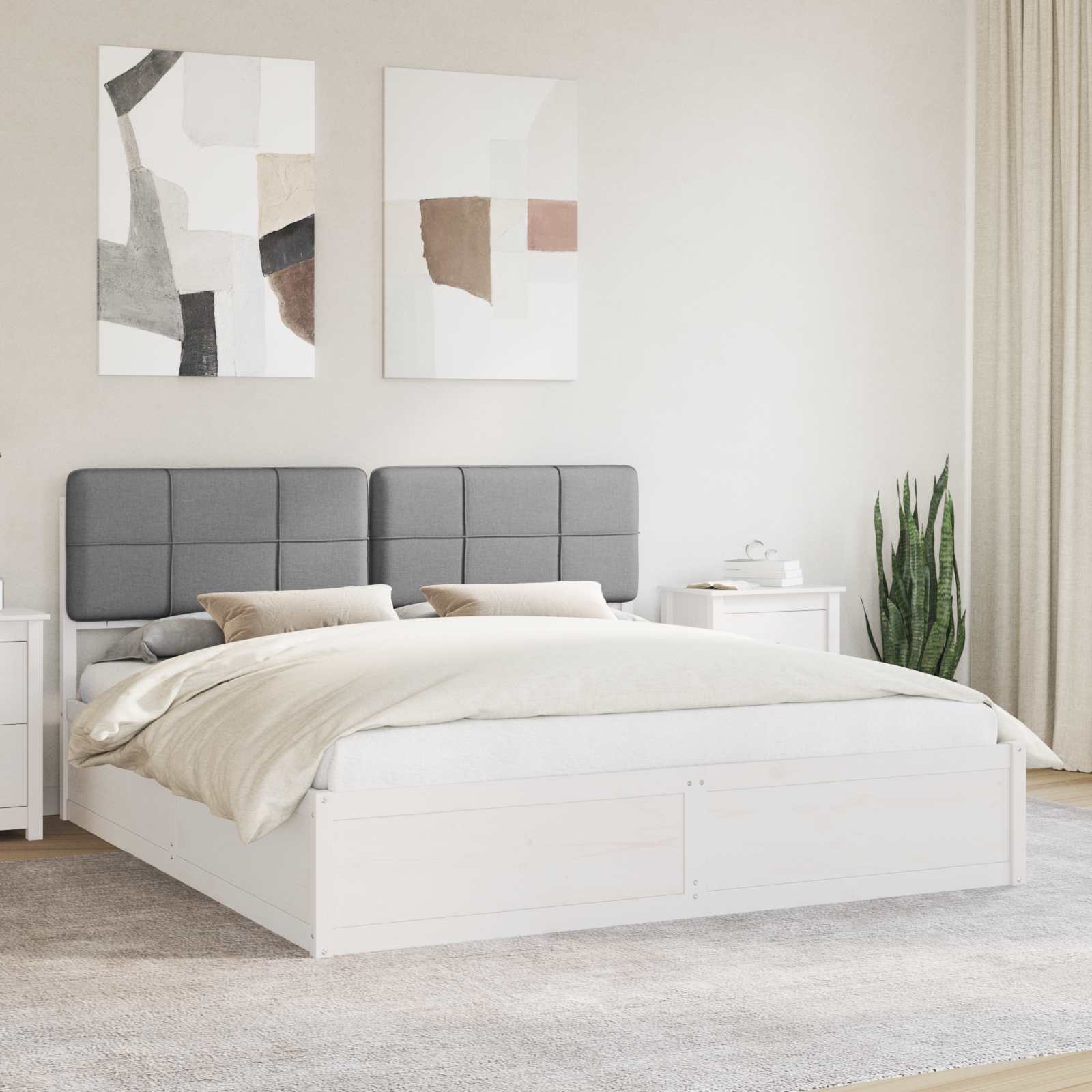 Bettgestell mit gepolstertem Kopfteil Hellgrau 180 x 200 cm