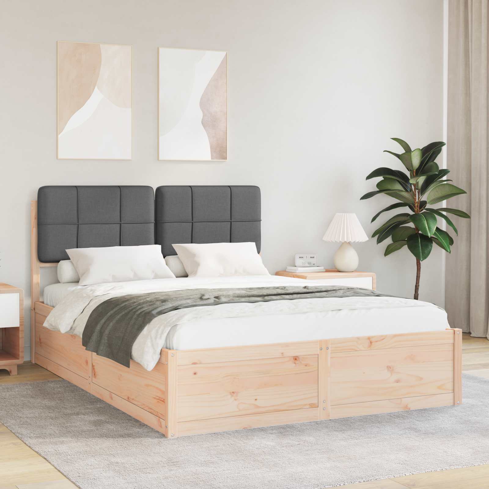 Bettgestell mit gepolstertem Kopfteil Dunkelgrau 140 x 200 cm