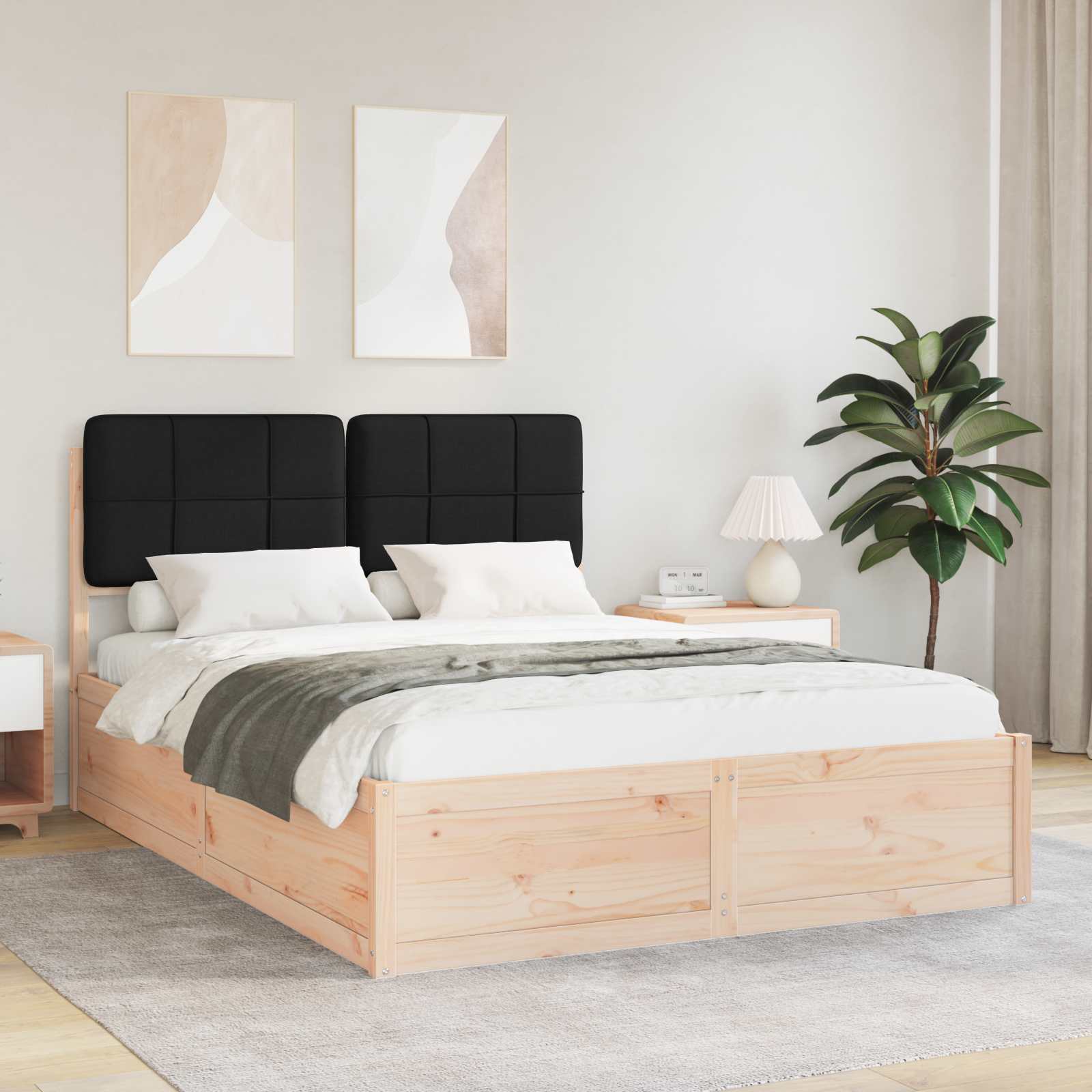 Bettgestell mit gepolstertem Kopfteil Schwarz 140 x 190 cm