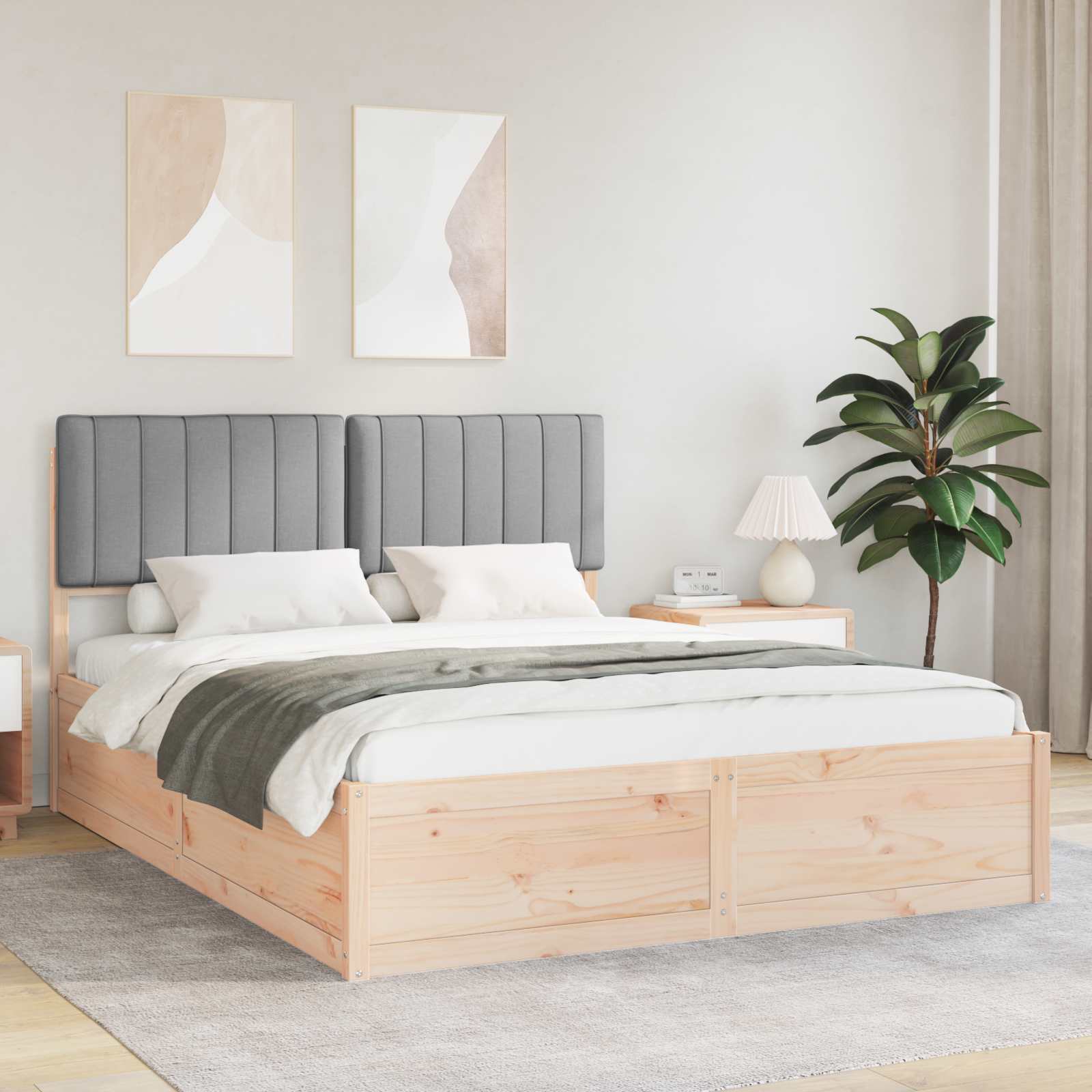 Bettgestell mit gepolstertem Kopfteil Hellgrau 150 x 200 cm