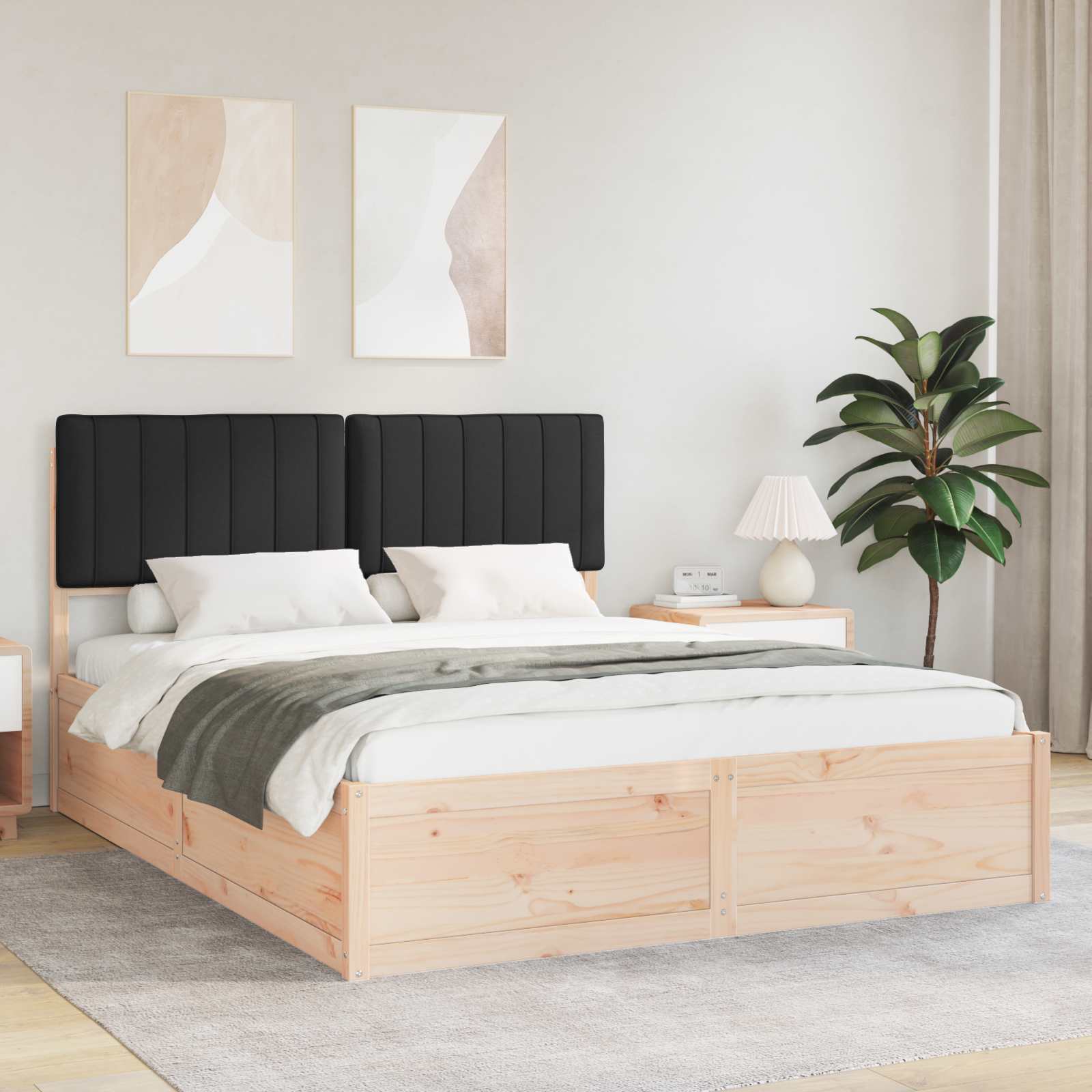 Bettgestell mit gepolstertem Kopfteil Schwarz 150 x 200 cm
