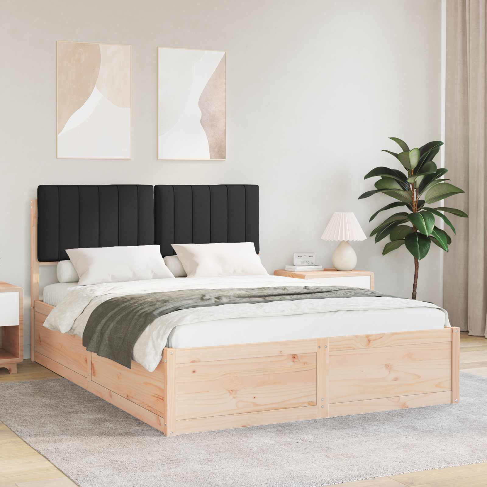 Bettgestell mit gepolstertem Kopfteil Schwarz 140 x 200 cm