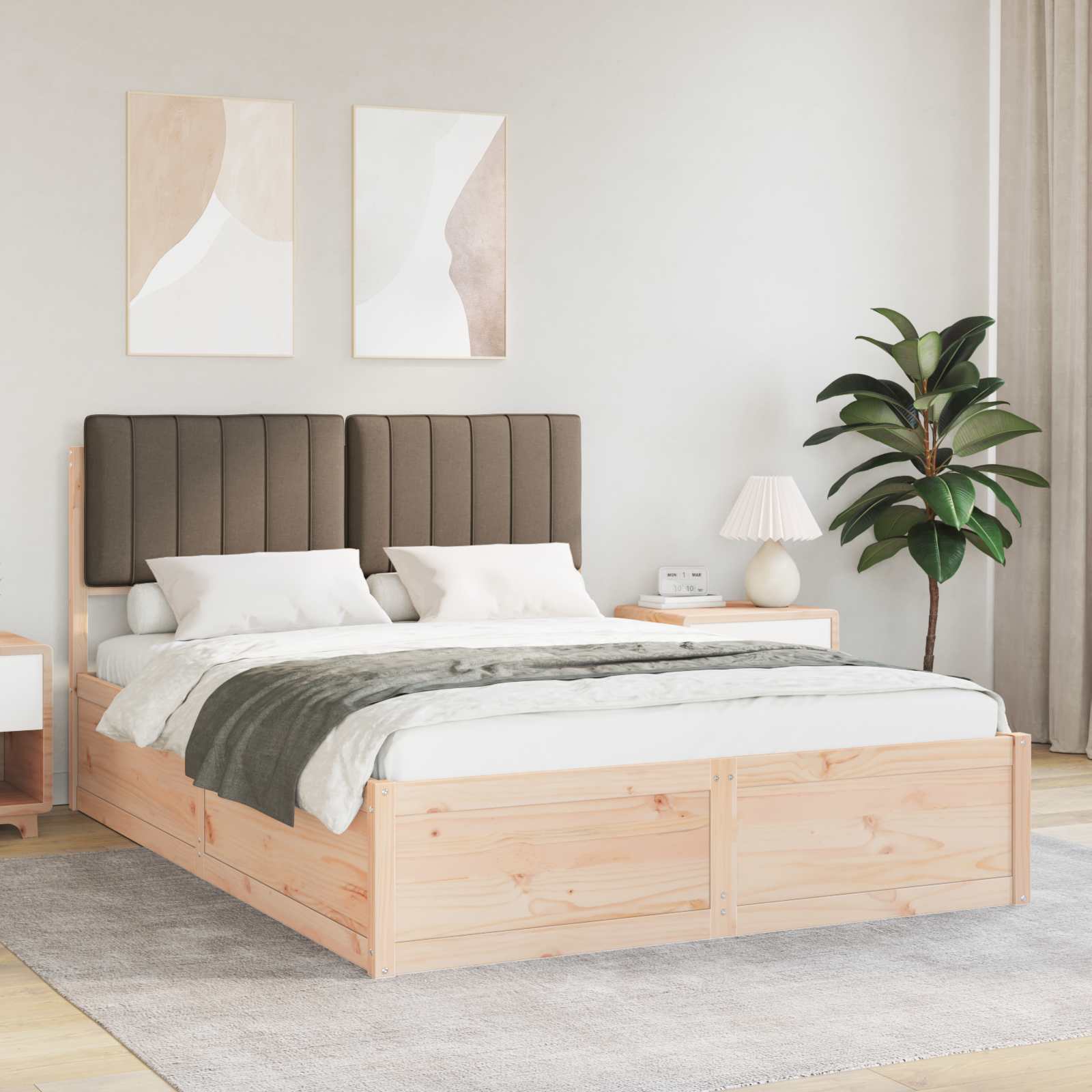 Bettgestell mit gepolstertem Kopfteil Taupe 140 x 190 cm