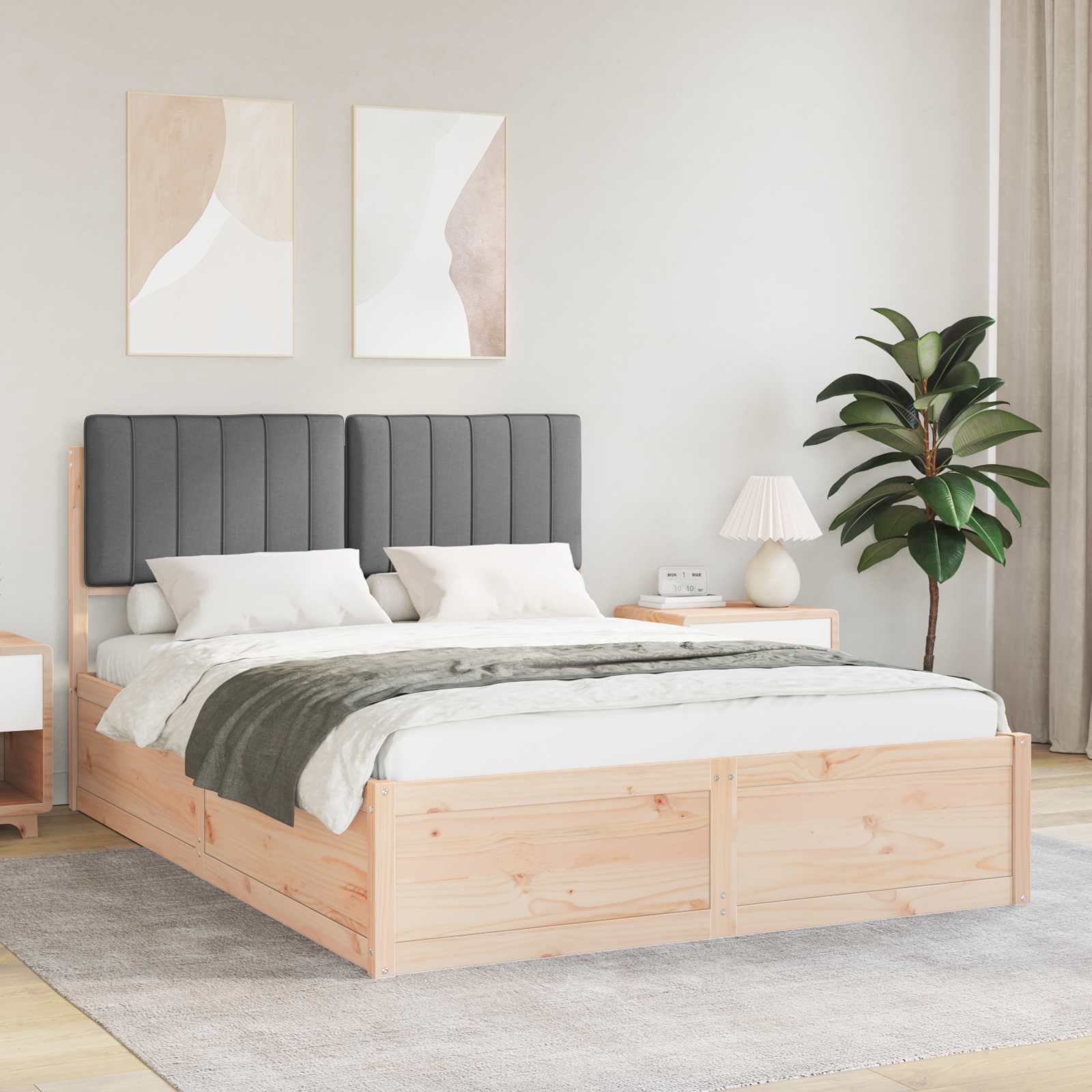 Bettgestell mit gepolstertem Kopfteil Dunkelgrau 135 x 190 cm