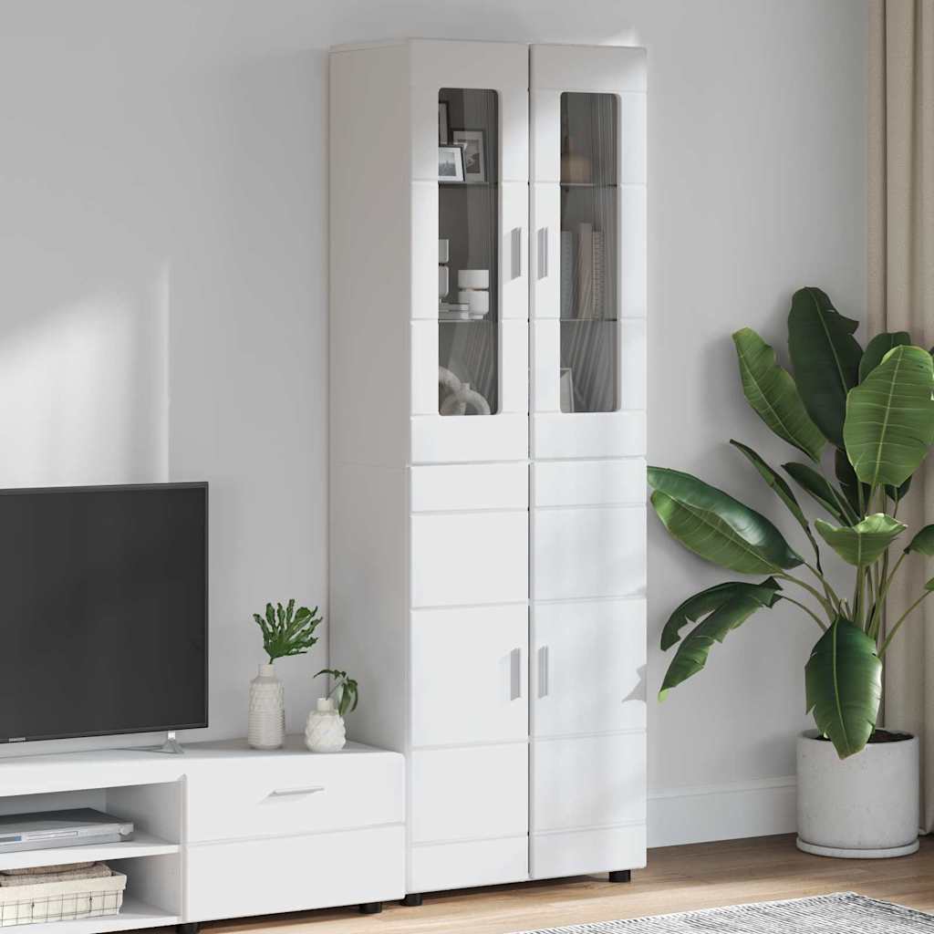 Highboard FLORIN 60 x 35 x 182 cm Hochglanz Weiß Holzwerkstoff
