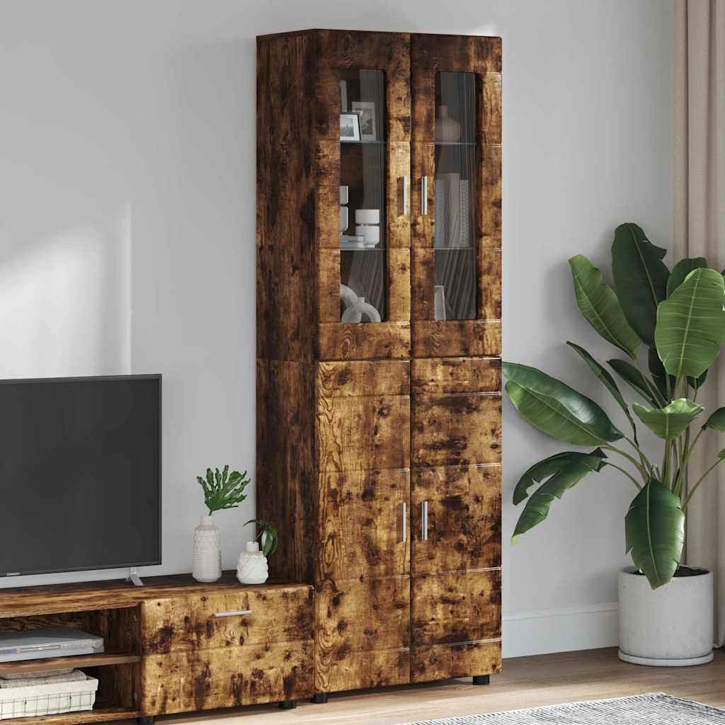 Highboard FLORIN 60 x 35 x 182 cm Räuchereiche Holzwerkstoff