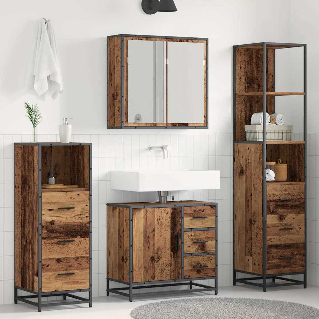 Badezimmermöbel-Set 4 Stk. Altholz Holzwerkstoff