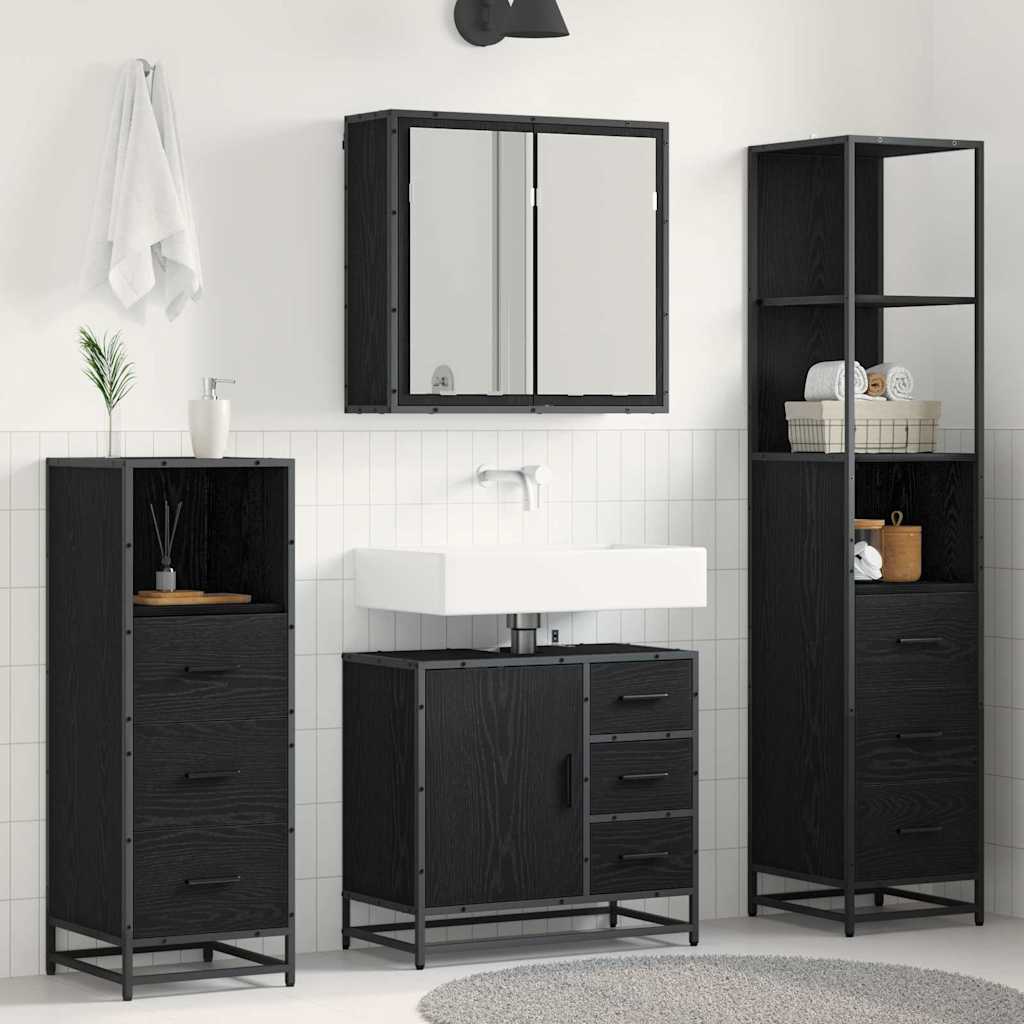 Badezimmermöbel-Set 4 Stk. Schwarz Eichen-Optik Holzwerkstoff