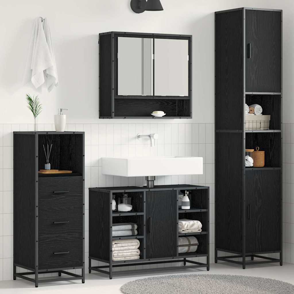 Badezimmermöbel-Set 3 Stk. Schwarz Eichen-Optik Holzwerkstoff