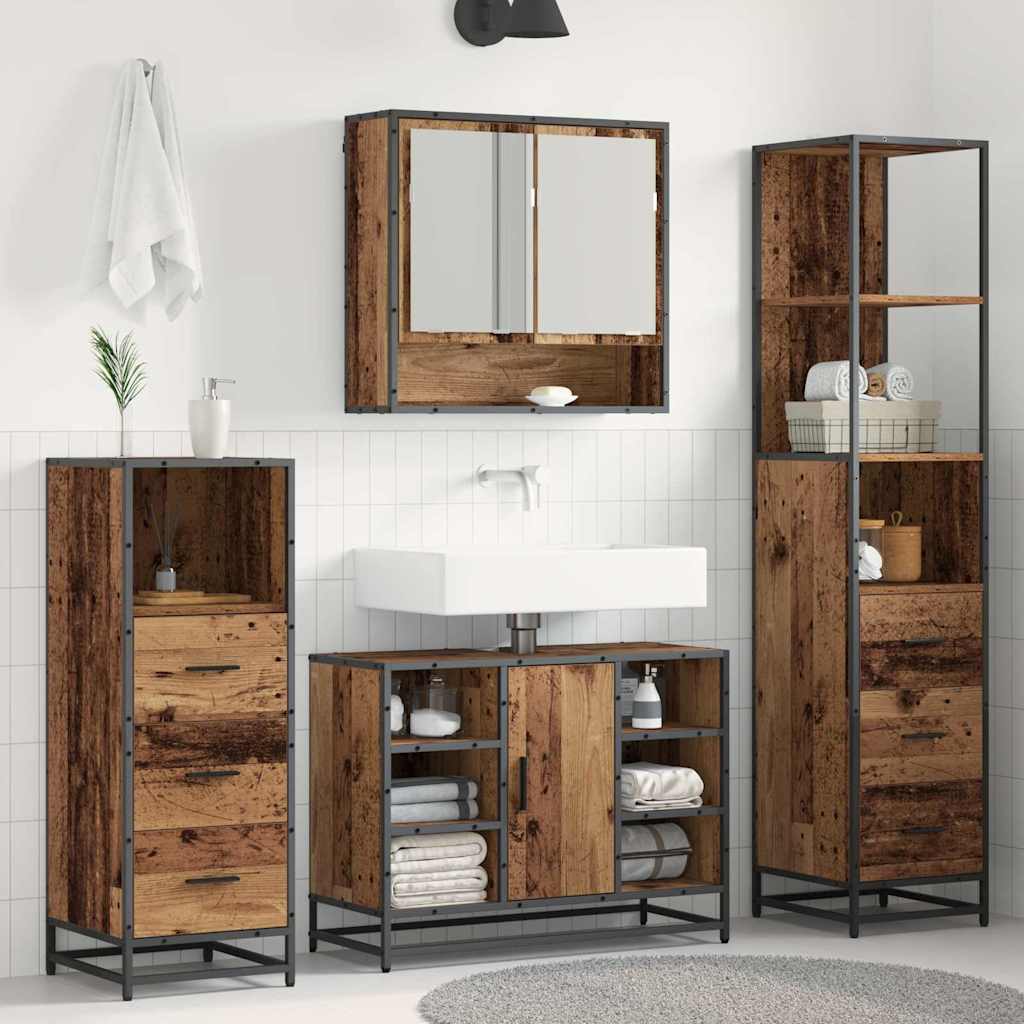 Badezimmermöbel-Set 4 stk. Altholz 80 x 33 x 60 cm