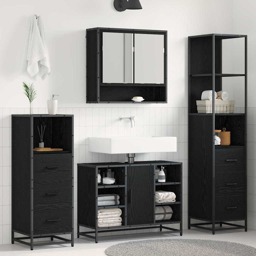 Badezimmermöbel-Set 4 stk. Schwarz Eichen-Optik 80 x 33 x 60 cm