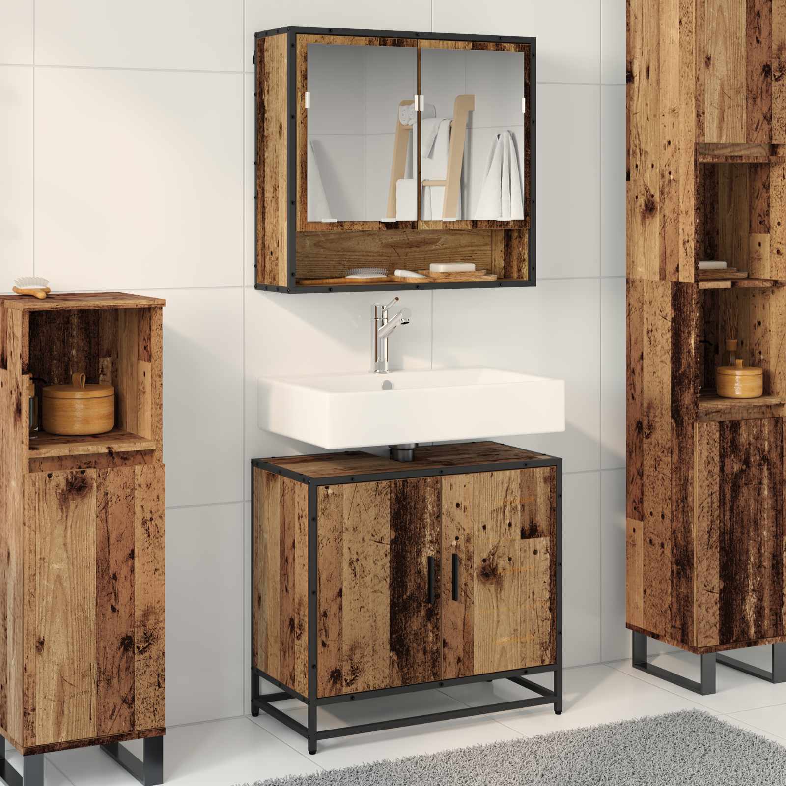 Badezimmermöbel-Set 2 stk. Altholz 65 x 33 x 60 cm