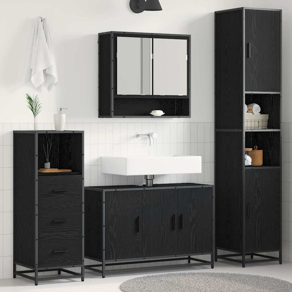 Badezimmermöbel-Set 3 Stk. Schwarz Eichen-Optik Holzwerkstoff