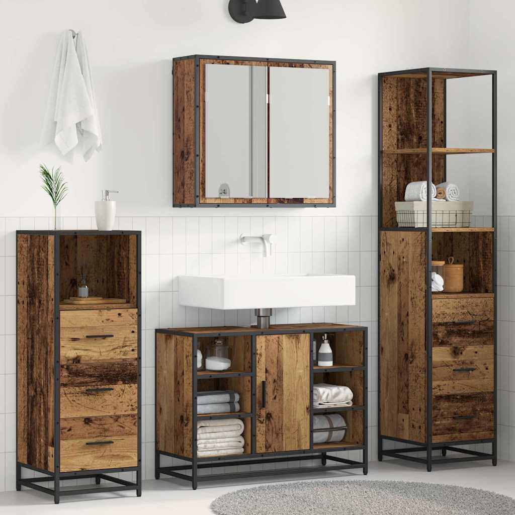 Badezimmermöbel-Set 4 stk. Altholz 80 x 33 x 60 cm