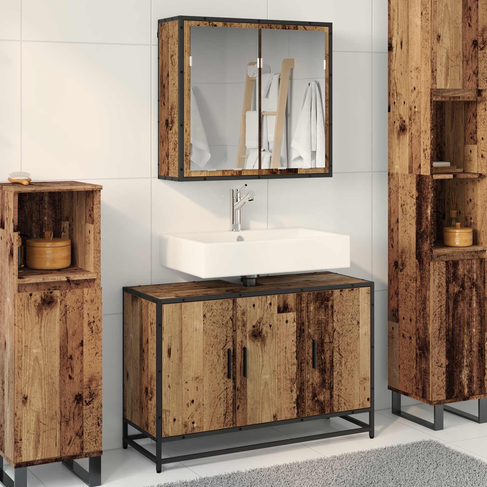 Badezimmermöbel-Set 2 stk. Altholz 90 x 33 x 60 cm