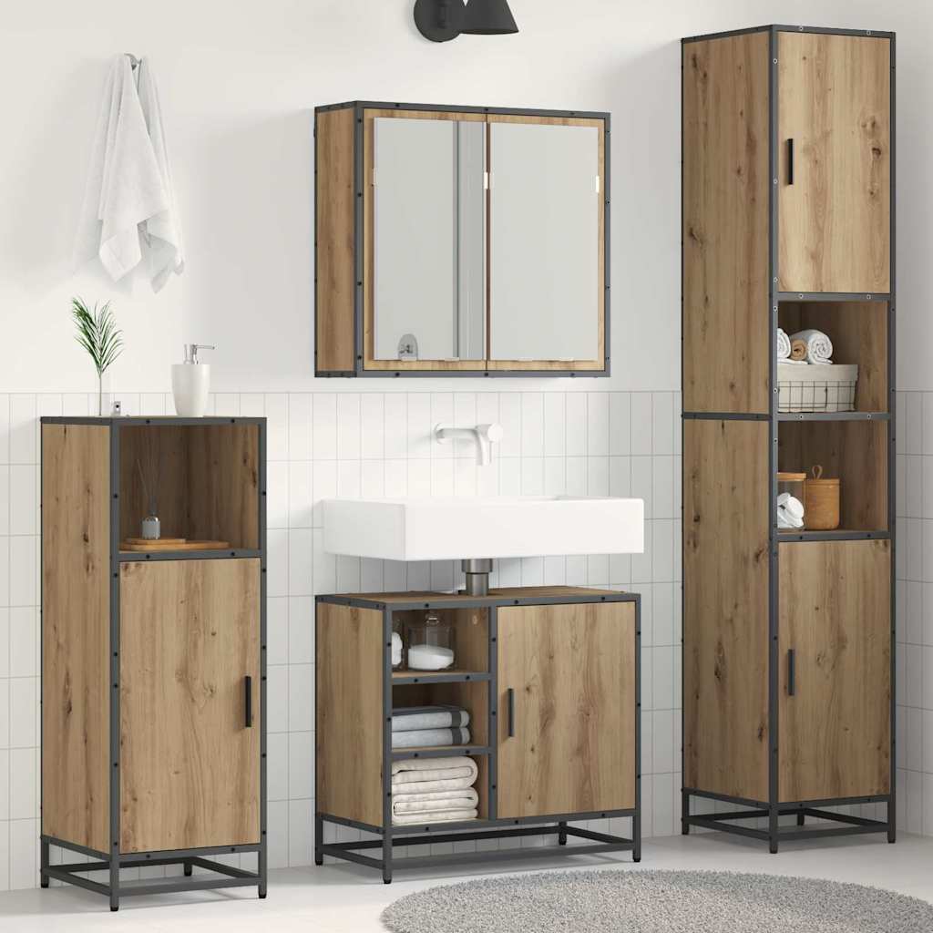 Badezimmermöbel-Set 3 stk. Artisan-Eiche 65 x 33 x 60 cm