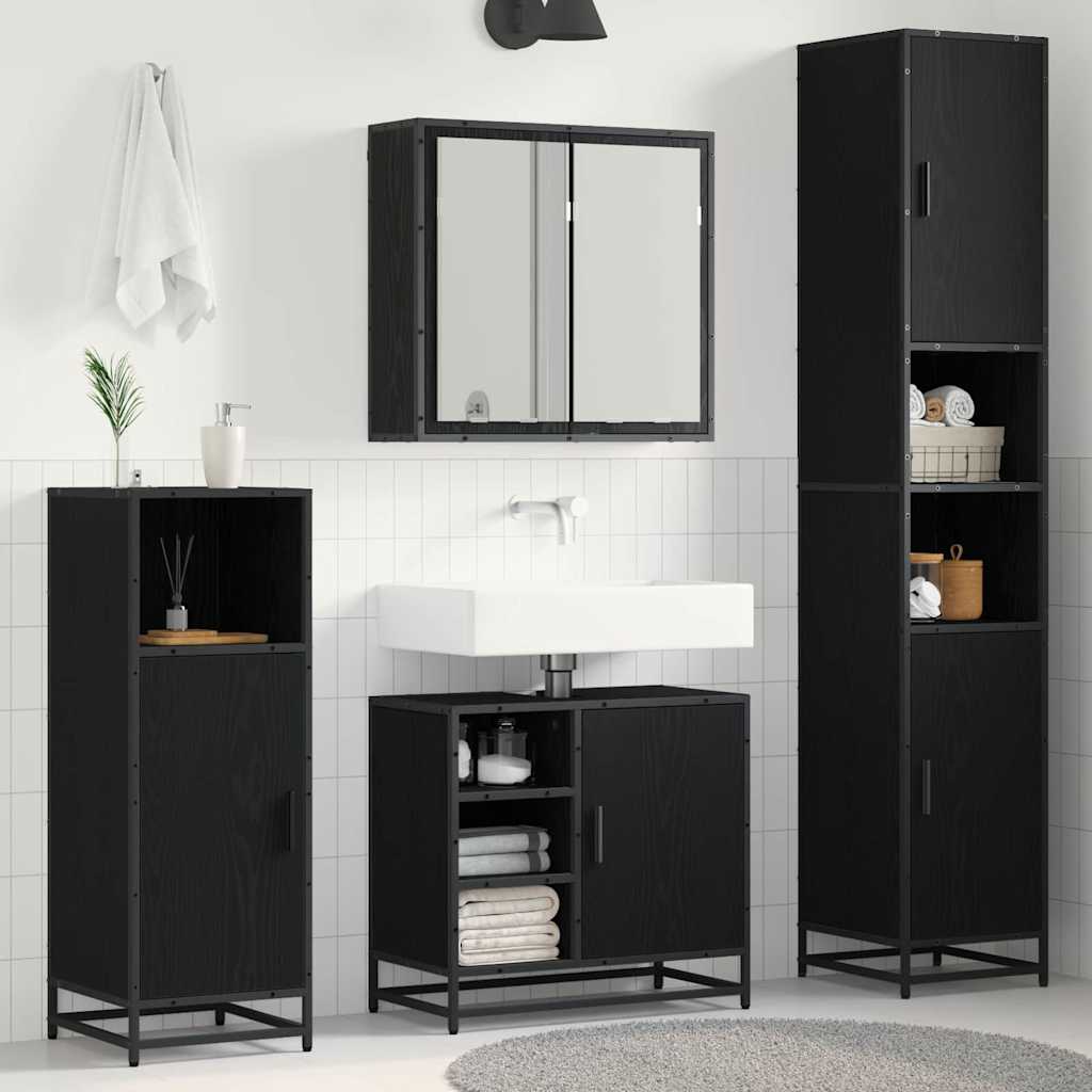 Badezimmermöbel-Set 3 Stk. Schwarz Eichen-Optik Holzwerkstoff