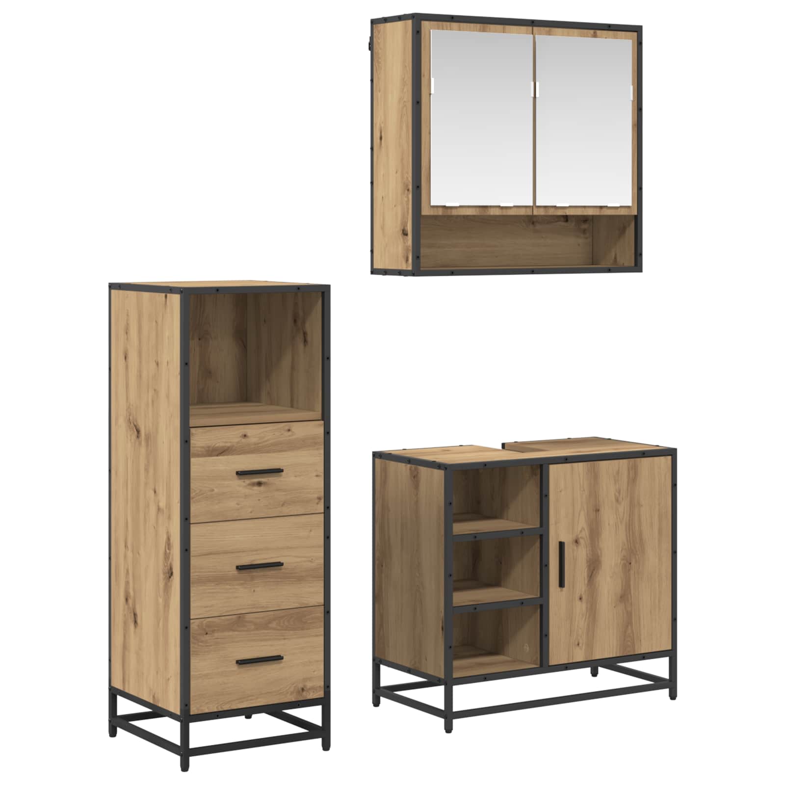 Badezimmermöbel-Set 3 Stk. Artisan-Eiche Holzwerkstoff