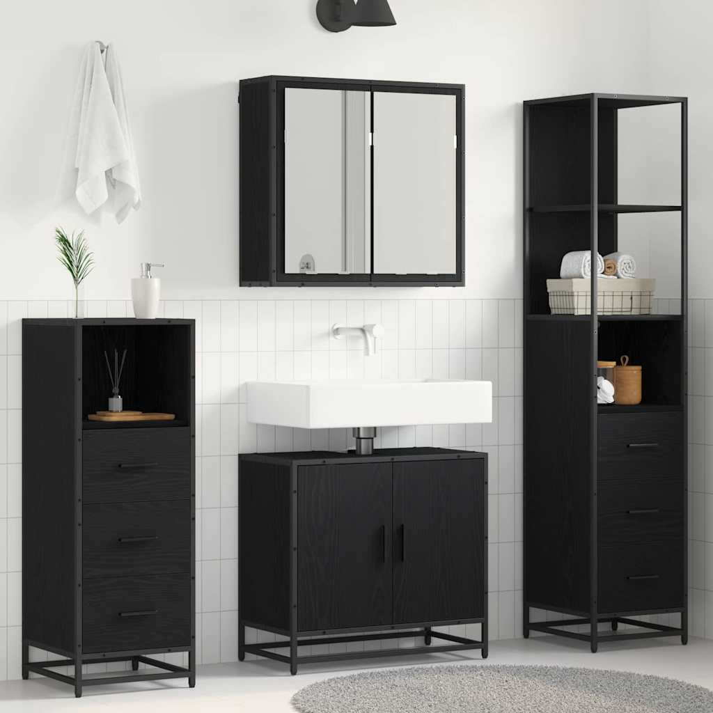 Badezimmermöbel-Set 4 Stk. Schwarz Eichen-Optik Holzwerkstoff