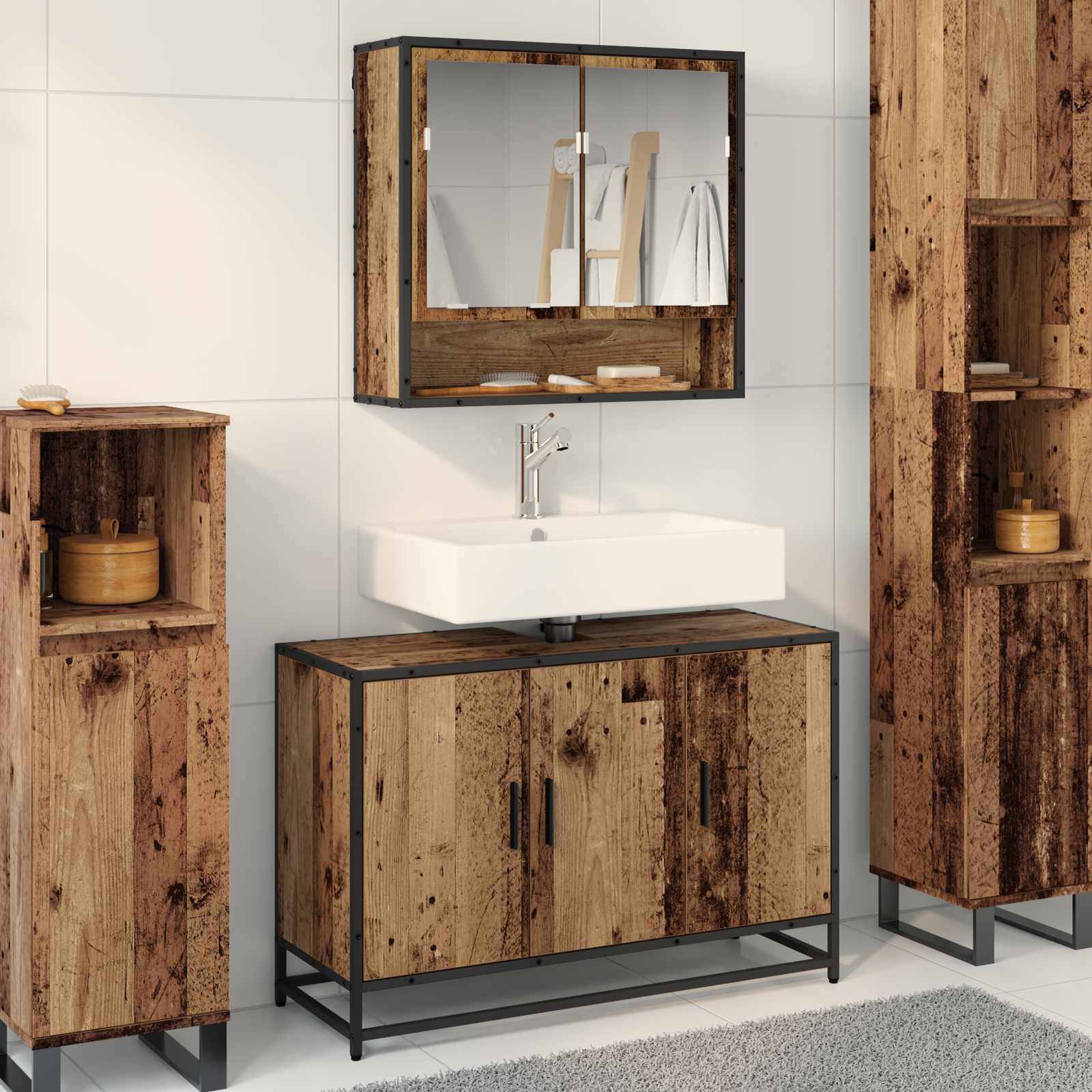Badezimmermöbel-Set 2 stk. Altholz 90 x 33 x 60 cm