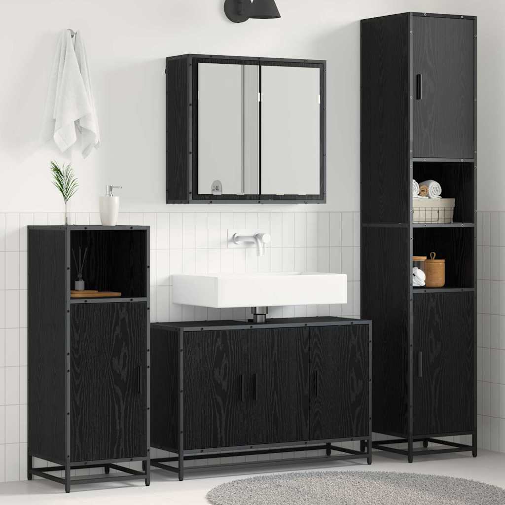Badezimmermöbel-Set 3 Stk. Schwarz Eichen-Optik Holzwerkstoff